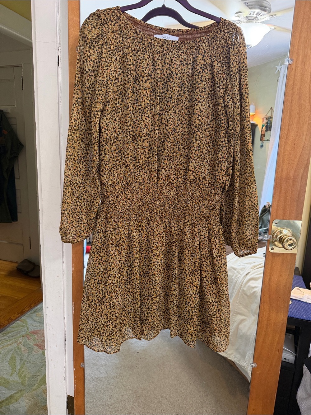 Elizabeth and James Brown Leopard Print Long-Sleeve Smocked Dress
